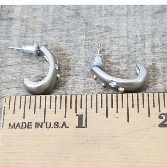 MATTE Silver-tone Rhinestone Embellished Huggie Hoop Earrings - Picture 4 of 5